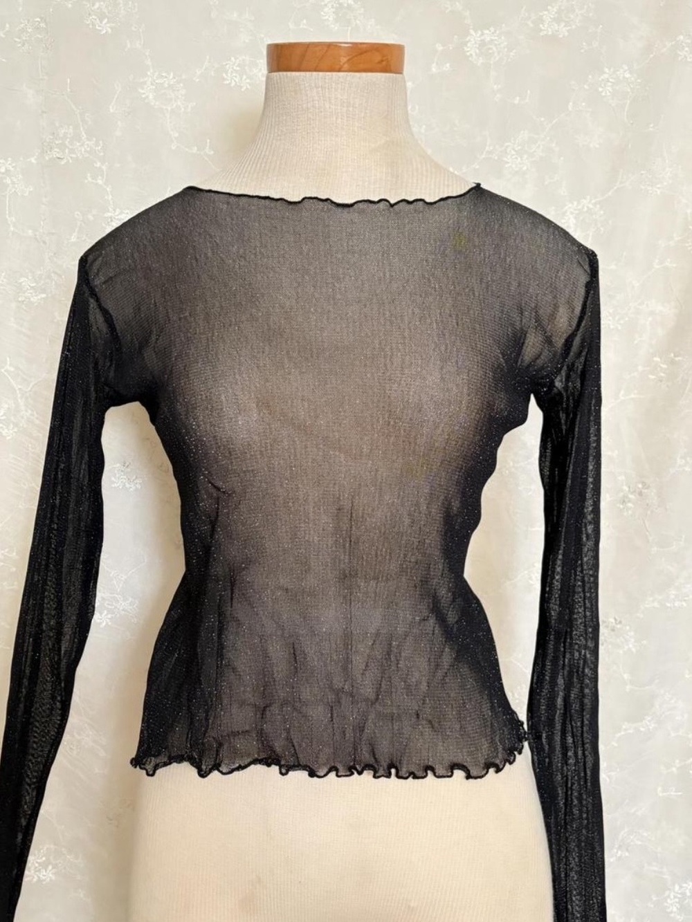 Brandy Melville Black Glitter Mesh Long Sleeve Top